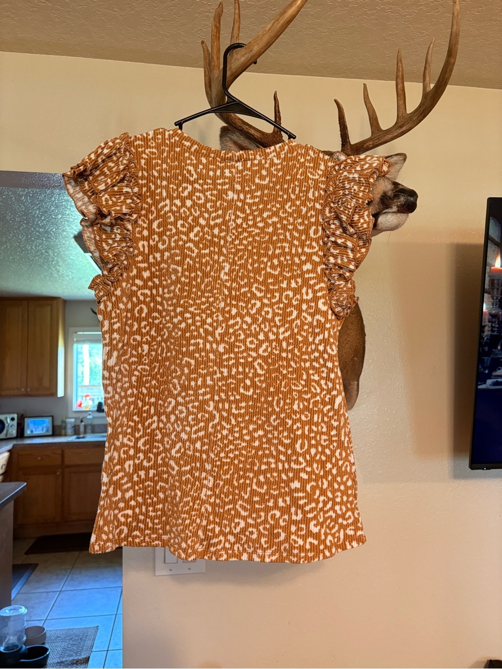 Rust Animal Print Ruffle Sleeve Top - Picture 2 of 2